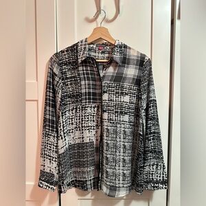 Vince Camuto Button Up - Black and White - Pleather Accents - Sheer - Size PS